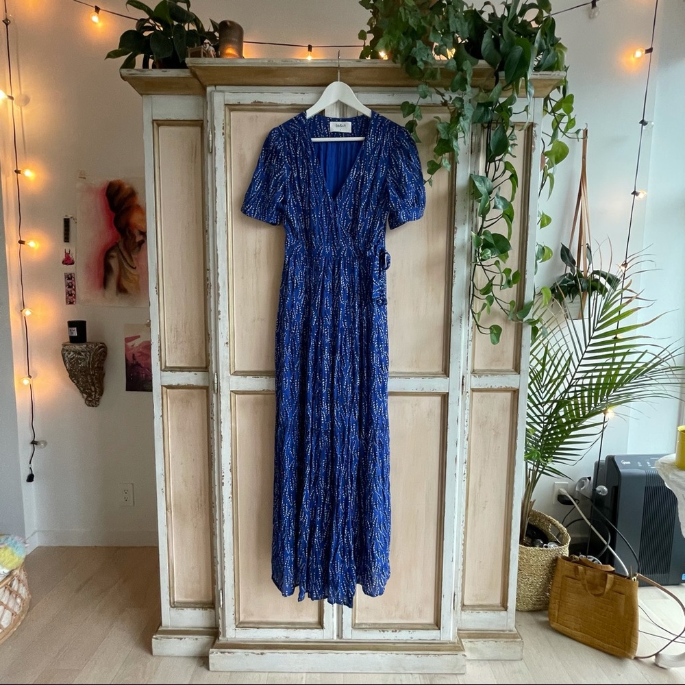 ba&sh cyana printed blue wrap maxi dress bridesmaid